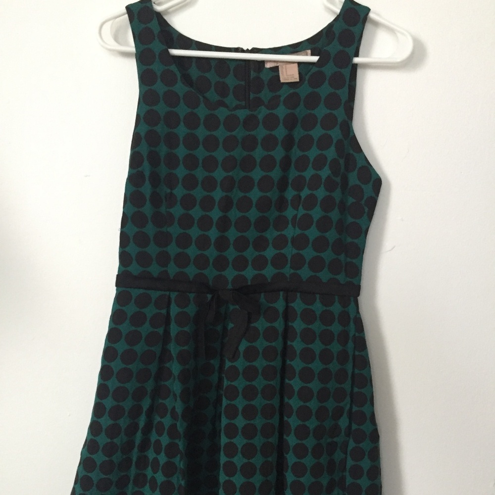 Forever 21 Green and Black Polka Dot A Line Dress